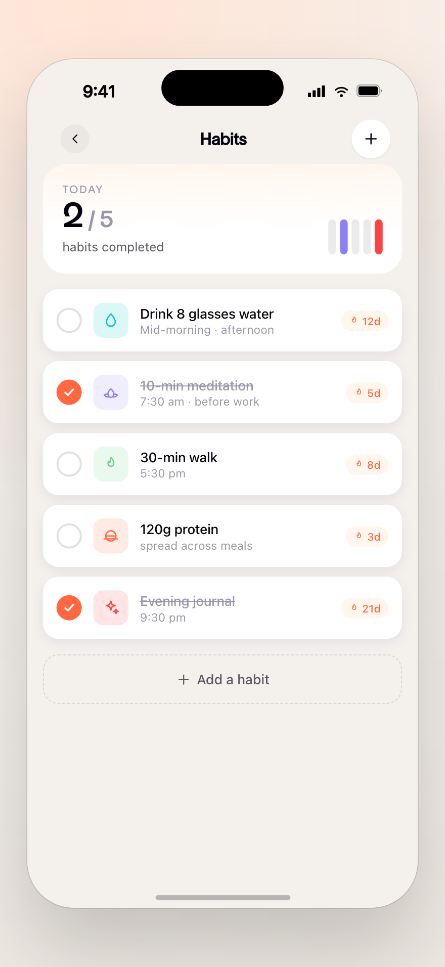 Daily habits tracking on iOS