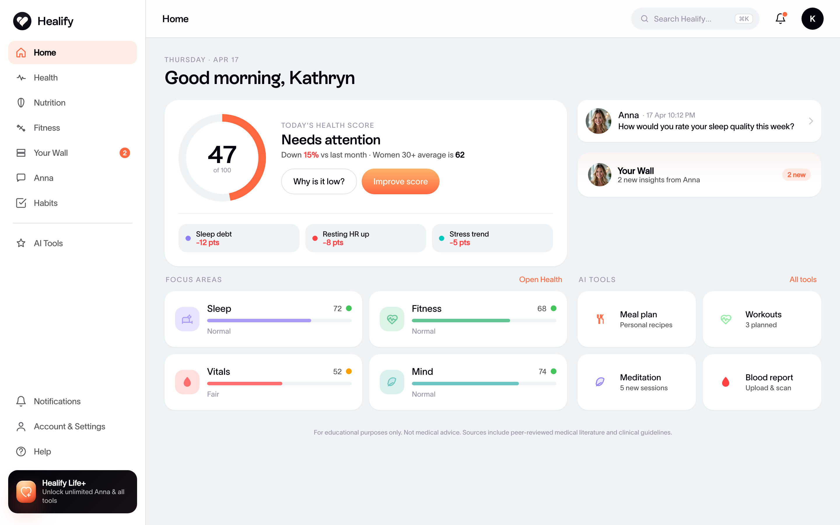 Healify Web dashboard on desktop